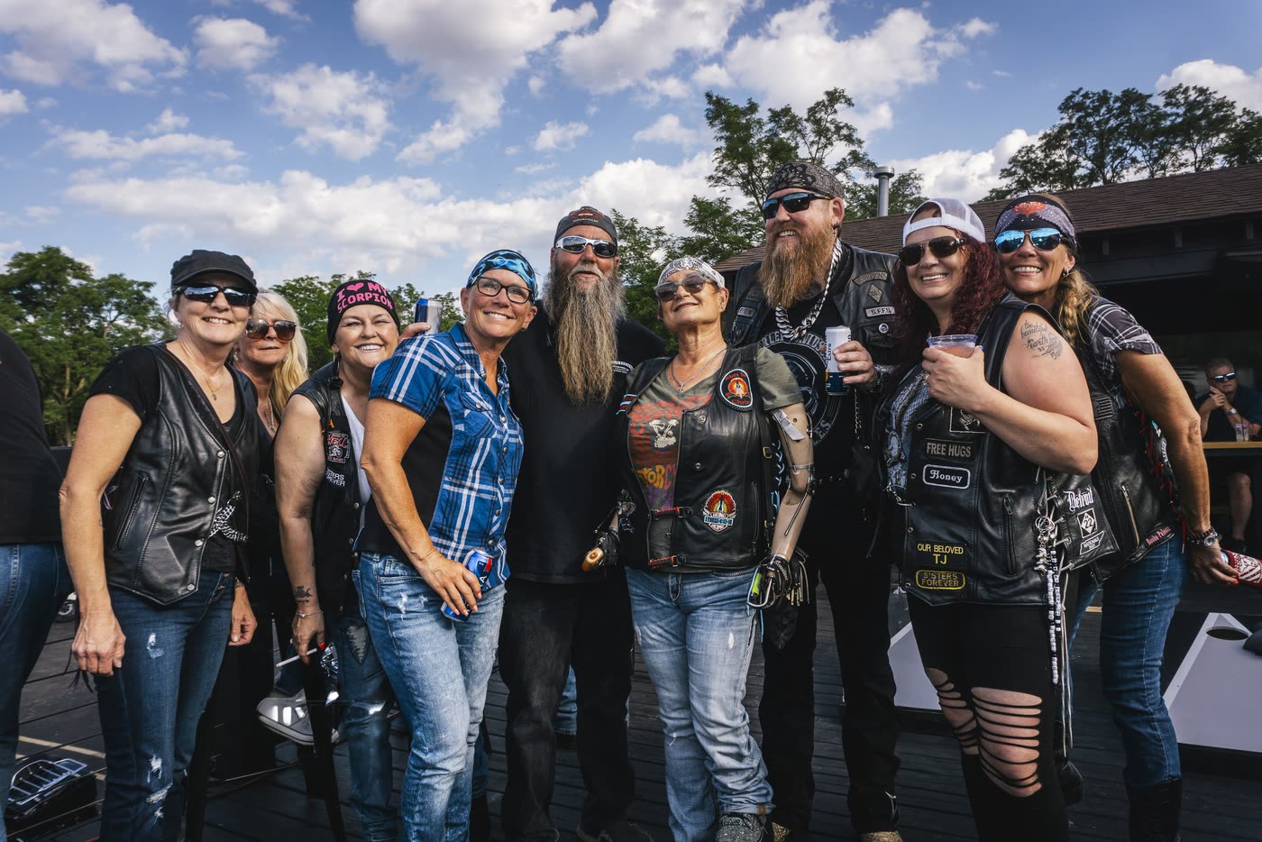 Riders on the patio deck at Bike Night