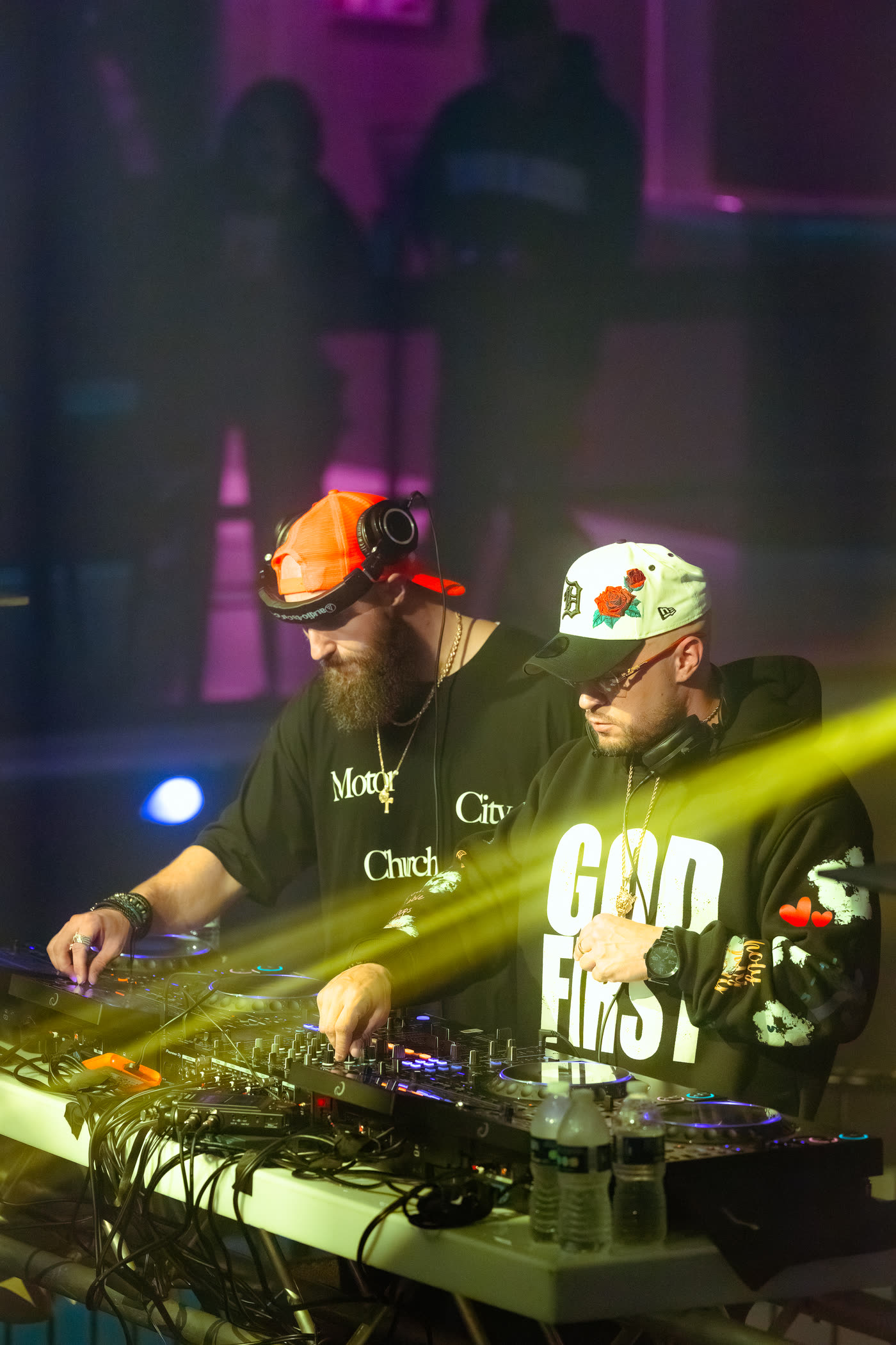 Behind the decks during the set