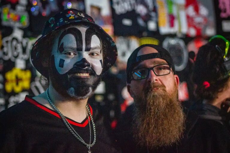 Juggalo fans in face paint at ringside